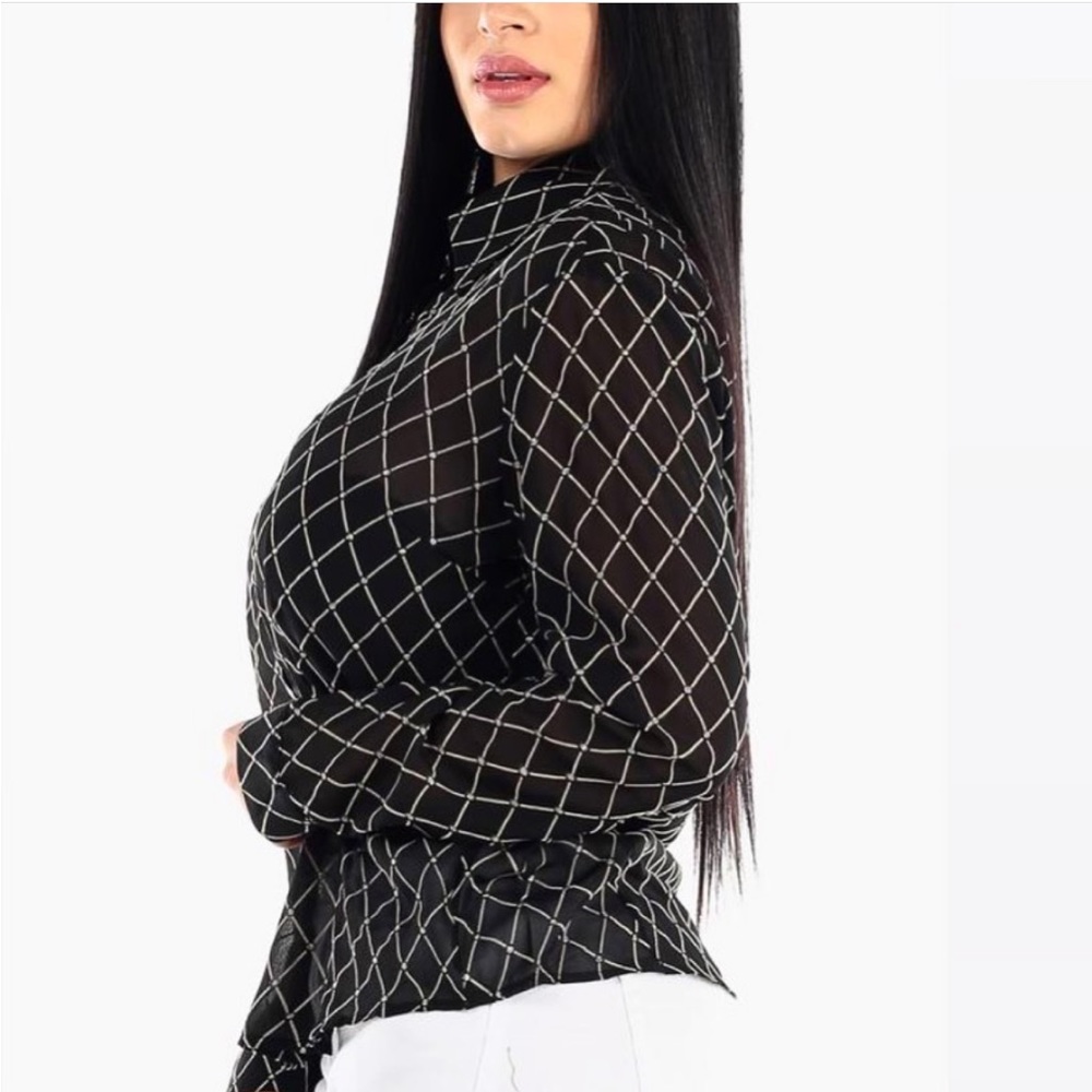 Cathaya Sheer long sleeved button up blouse size L